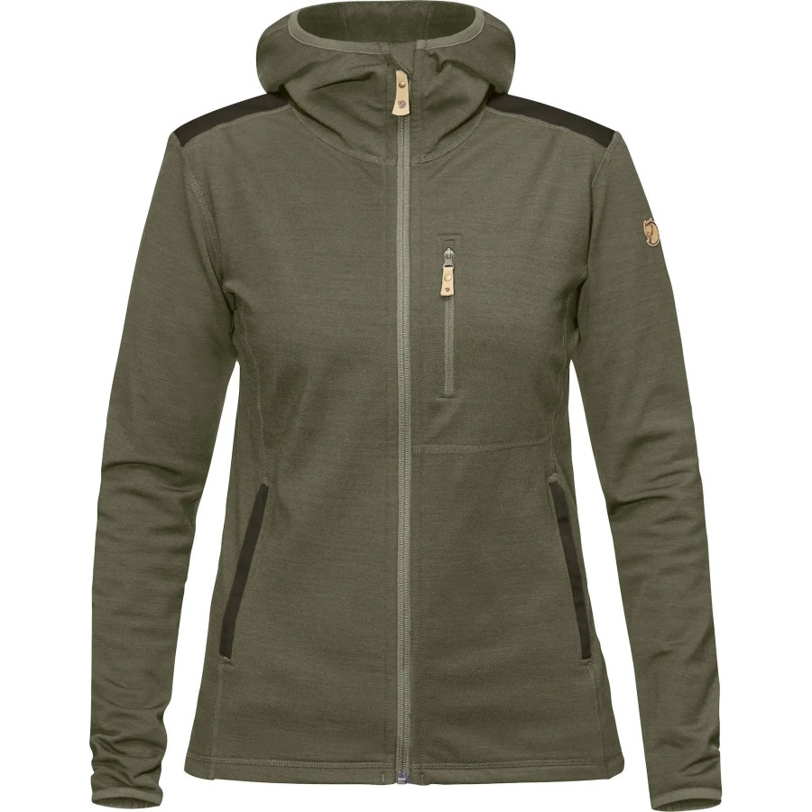 Keb Fleece Hoodie W Fjällräven Outlets Laurel Green-Deep Forest