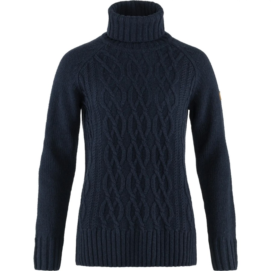 Dark Navy Övik Cable Knit Roller Neck W Fjällräven Outlets