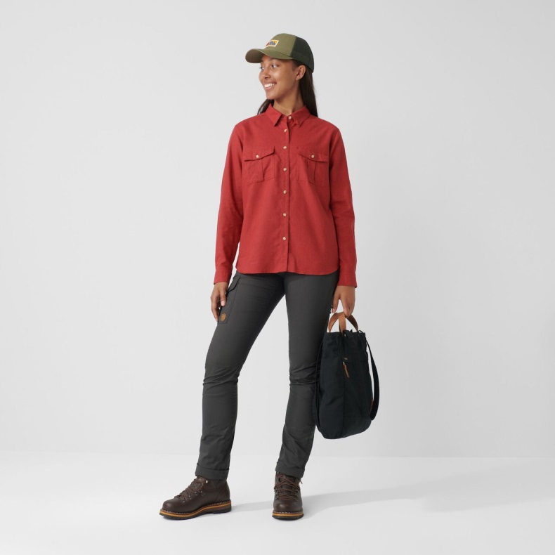 Raspberry Red Fjällräven Outlets Övik Travel Shirt Ls W - 2 Colours