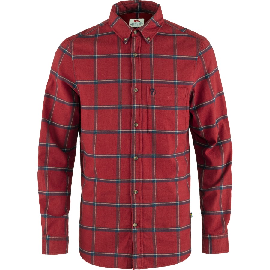 Fjällräven Outlets Brand Red Oak-Navy Övik Comfort Flannel Shirt M