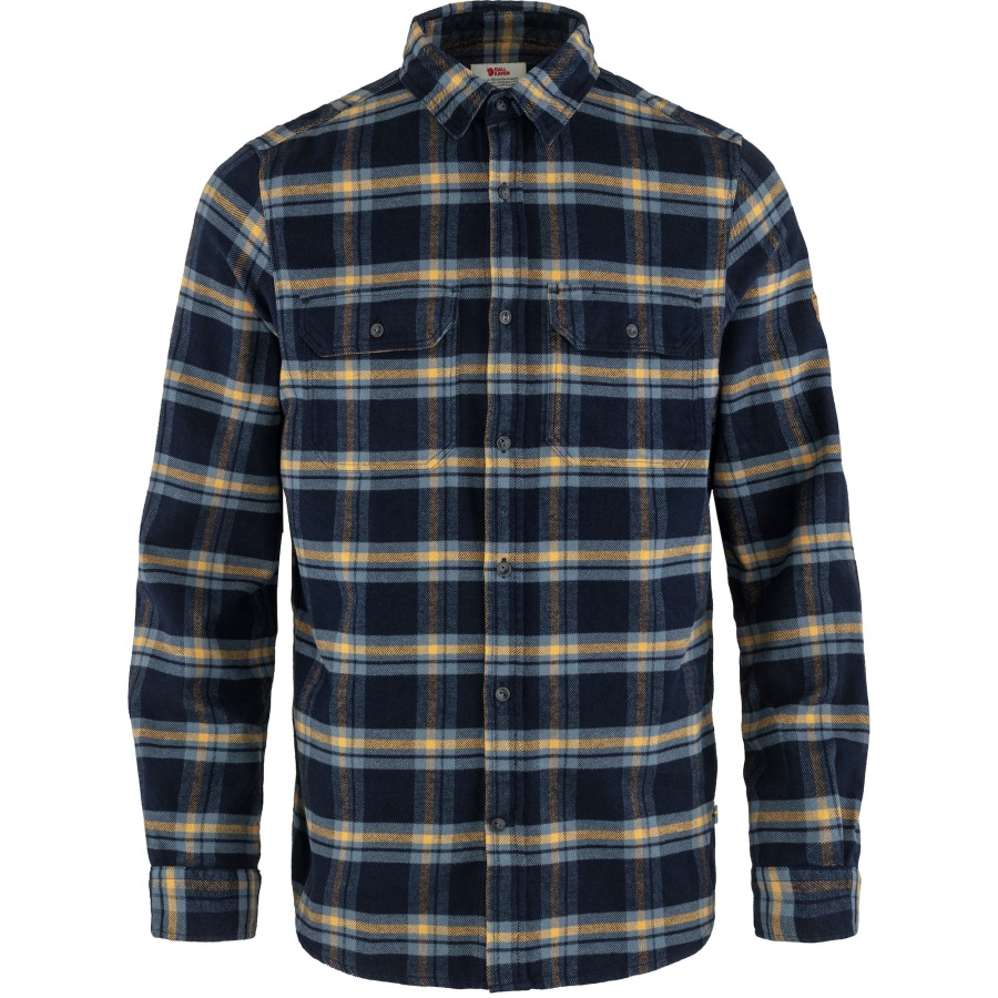 Övik Heavy Flannel Shirt M Fjällräven Outlets Dark Navy-Buckwheat Brown