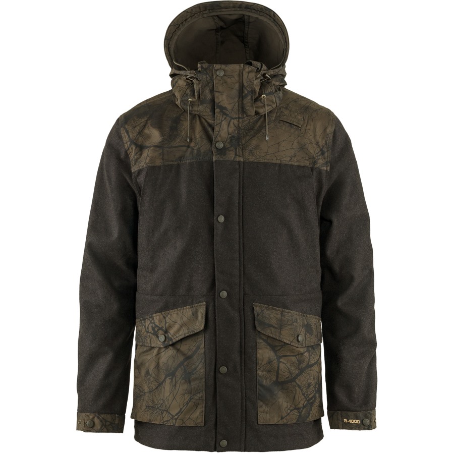 Dark Olive-Dark Olive Camo Fjällräven Outlets Brand Värmland Wool Jacket M