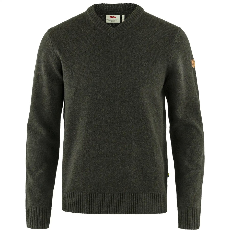 Dark Olive Fjällräven Outlets Övik V-Neck Sweater M